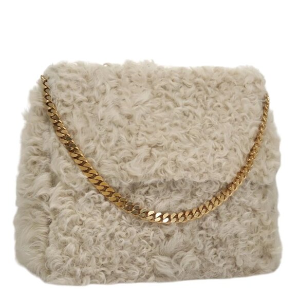 CELINE Gourmet Chain Shoulder Bag Leather Beige Auth 107548V - Picture 1 of 15